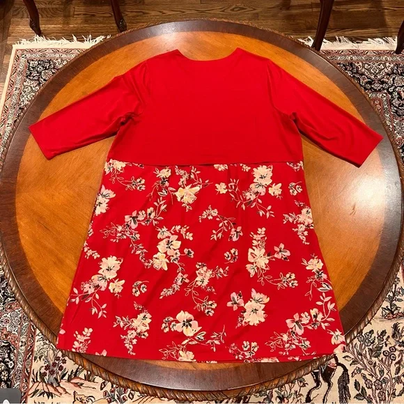 NEW $109 J.Jill Sepia Blossoms Knee-Length A-Line Dress Red Floral 2X 3/4 Sleeve - Picture 2 of 16